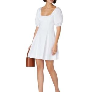 STAUD NEW LAELIA POPLIN PUFF SLEEVE DRESS.